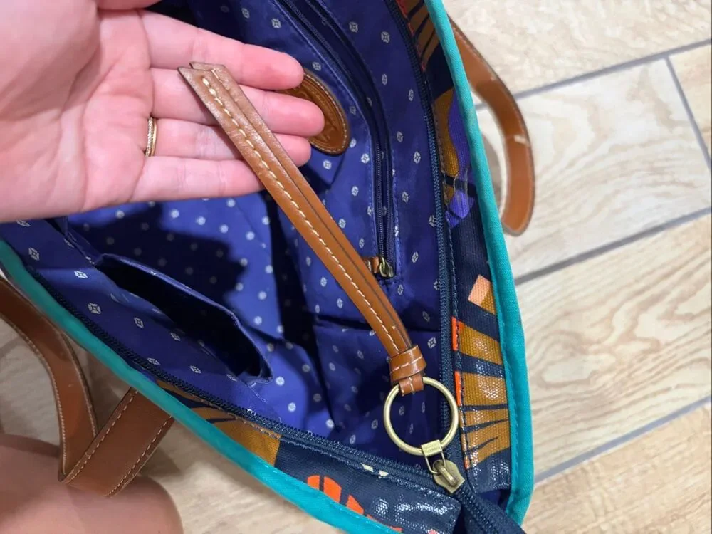 Fossil Long Live Vintage Abstract Tote Bag Coated Canvas Multicolor Leather